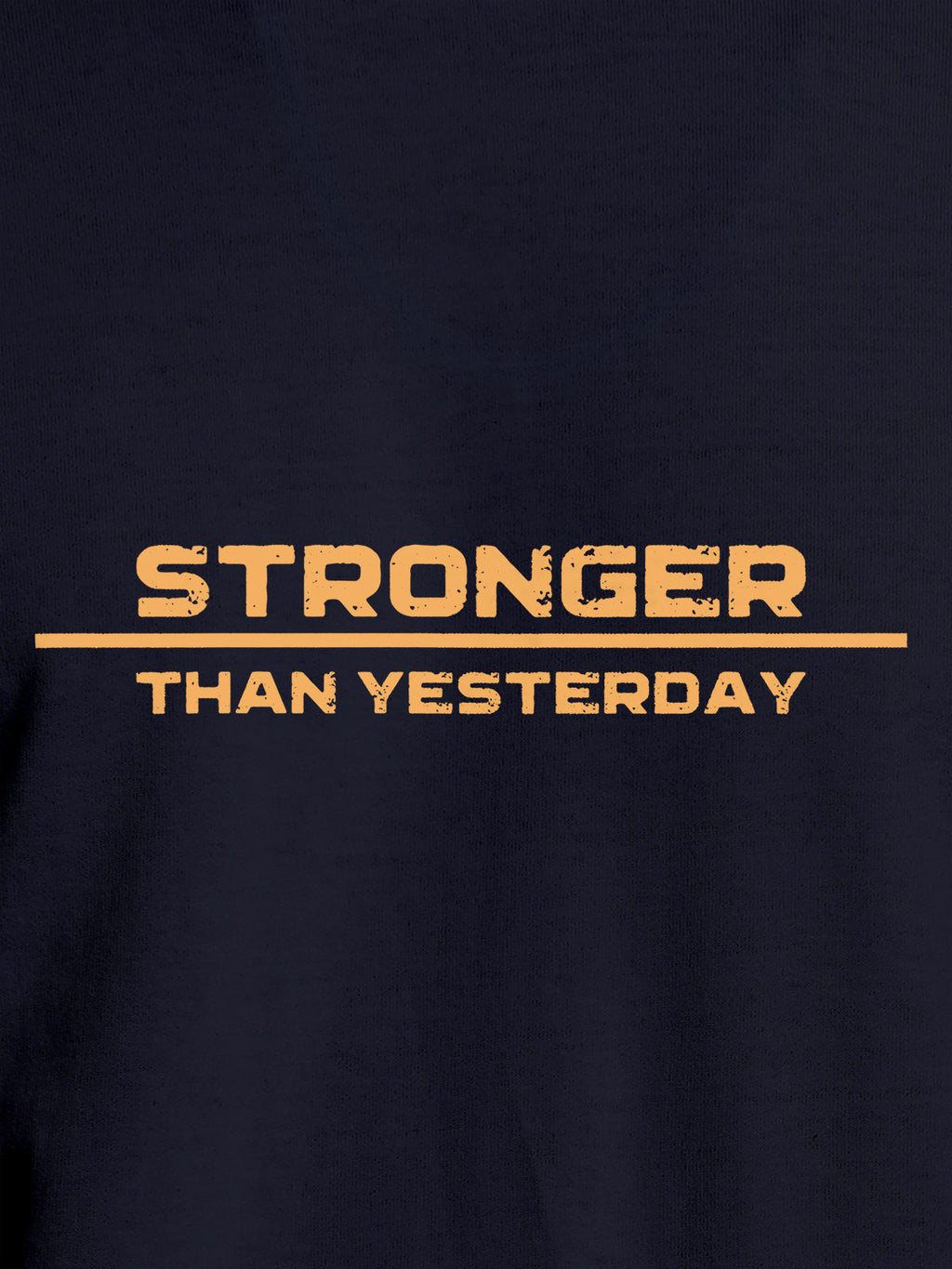 Close up of 'Stronger Than Yesterday' design on Women's Navy Blue Round Neck T-shirt, highlighting intricate details and vibrant print.