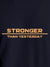 Close up of 'Stronger Than Yesterday' design on Women's Navy Blue Round Neck T-shirt, highlighting intricate details and vibrant print.