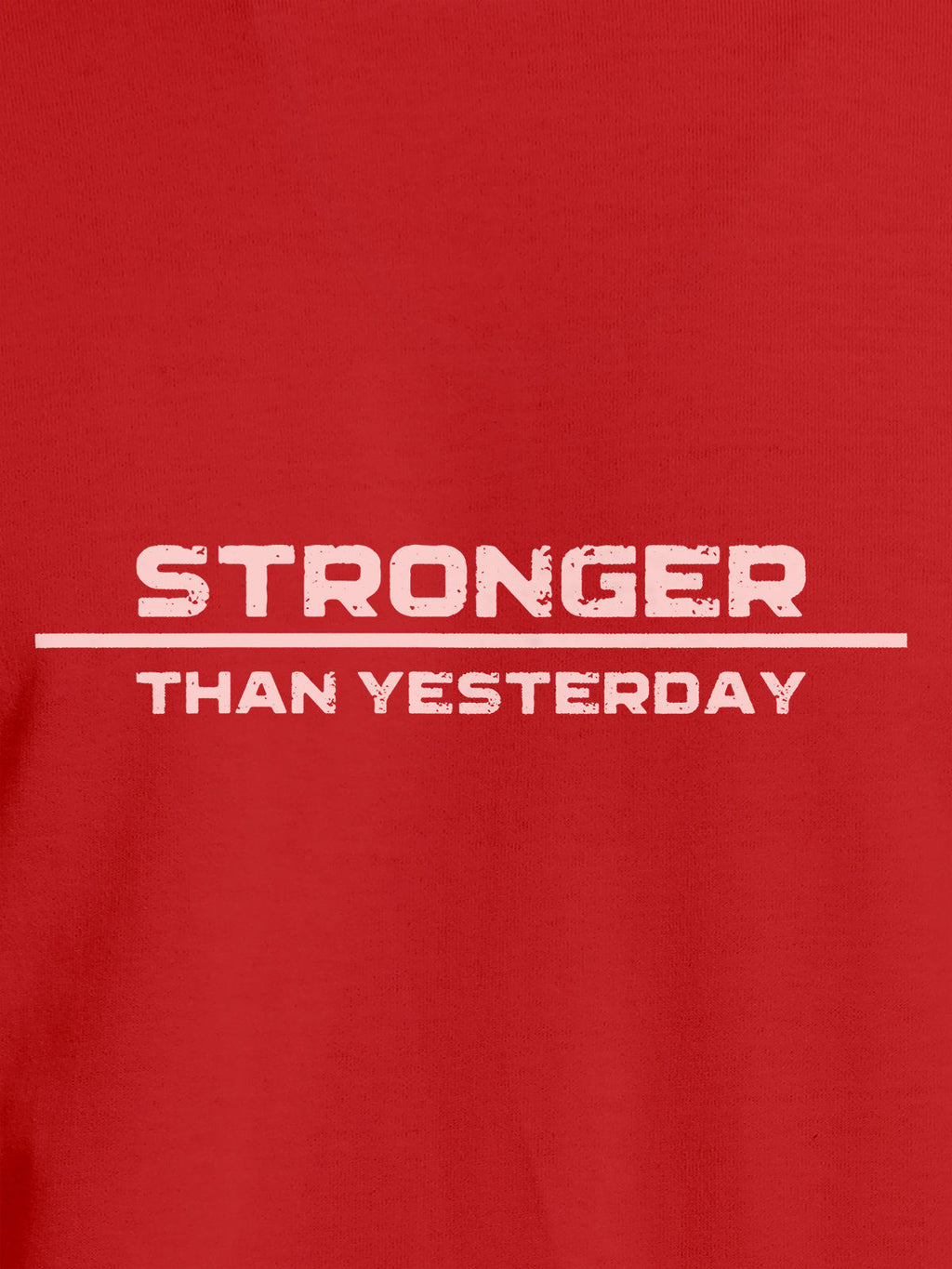 Close up of 'Stronger Than Yesterday' design on Women's Red Round Neck T-shirt, highlighting intricate details and vibrant print.