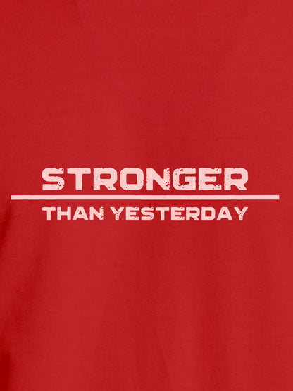 Close up of 'Stronger Than Yesterday' design on Women's Red Round Neck T-shirt, highlighting intricate details and vibrant print.