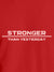 Close up of 'Stronger Than Yesterday' design on Women's Red Round Neck T-shirt, highlighting intricate details and vibrant print.