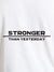 Close up of 'Stronger Than Yesterday' design on Men's White Round Neck T-shirt, highlighting intricate details and vibrant print.