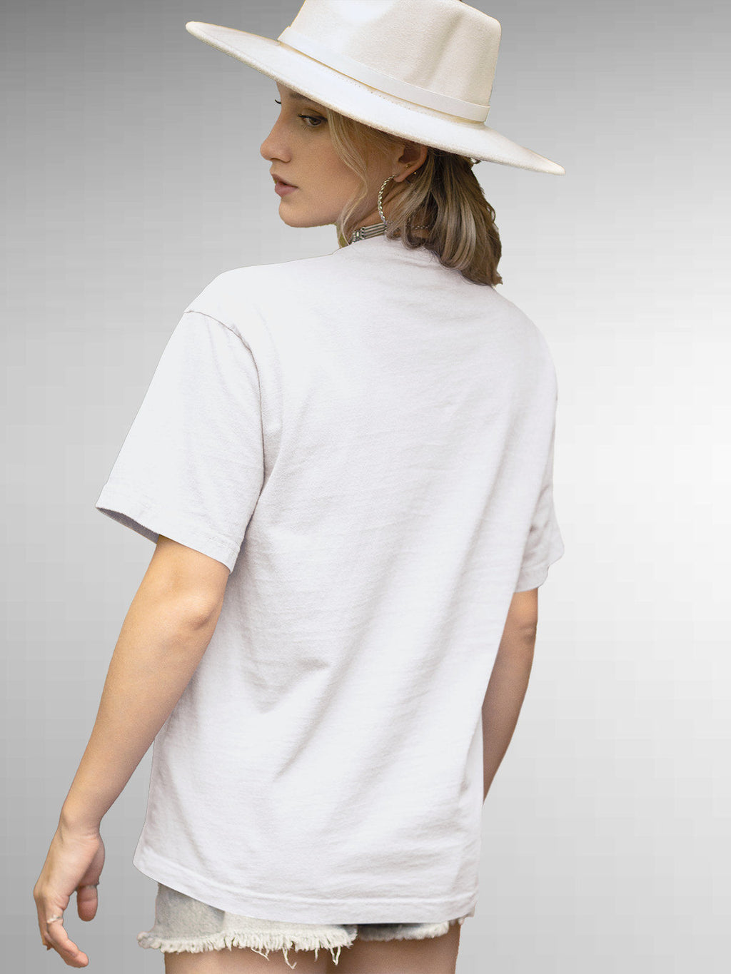 Back view of Fighterhero Women's White Round Neck T-shirt, highlighting the modern look and clean finish