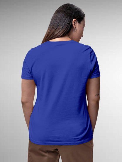Back view of Fighterhero Women's Blue Round Neck T-shirt, highlighting the modern look and clean finish