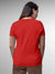 Back view of Fighterhero Women's Red Round Neck T-shirt, highlighting the modern look and clean finish