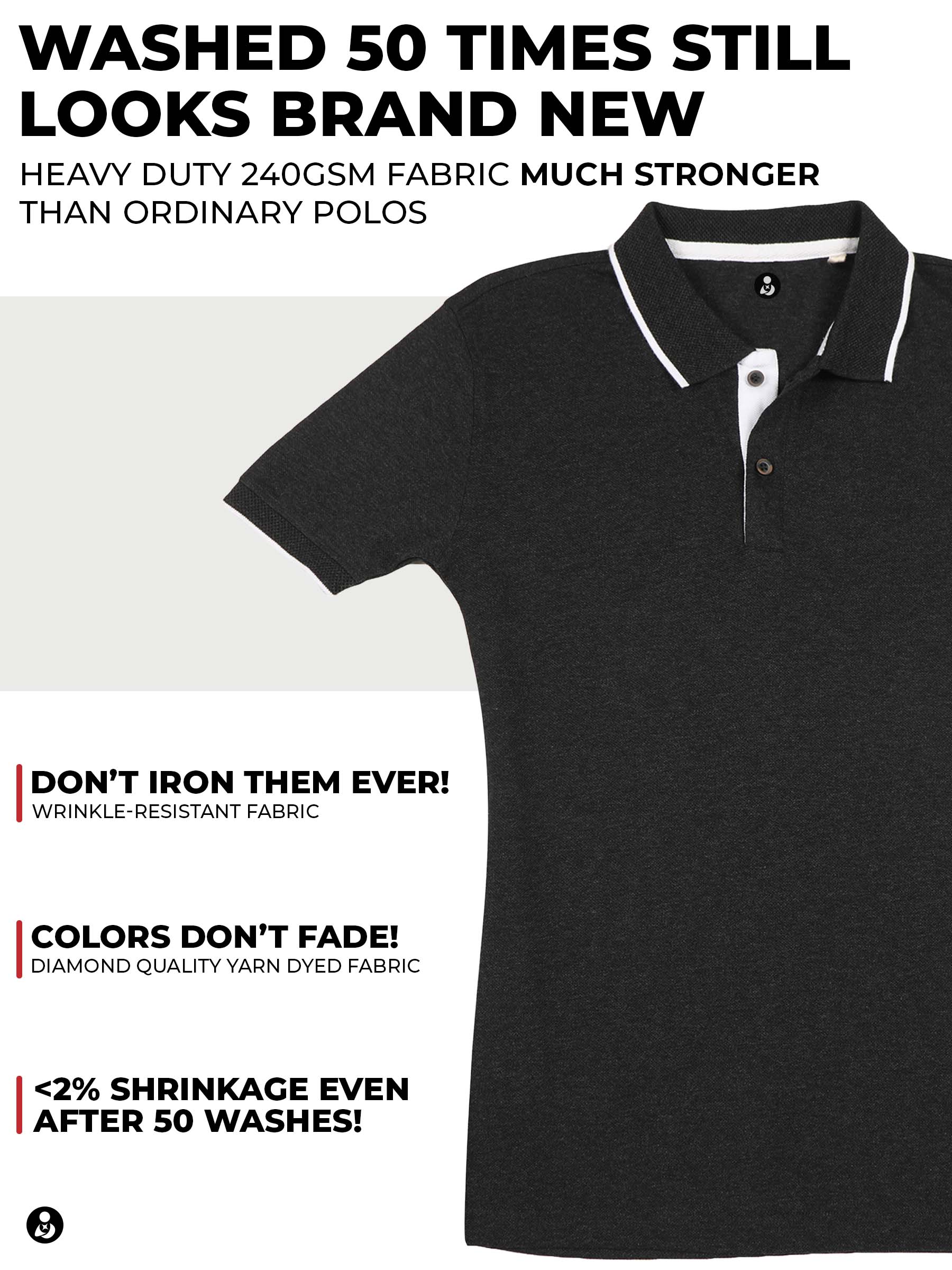 Women's Dark Grey Polo T-shirt made of 240 GSM strong, wrinkle-resistant fabric that doesn't lose color or shape.