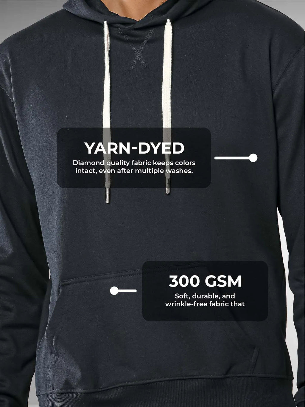 Women's Black Hoodie Sweatshirt made of 300 GSM strong, wrinkle-resistant fabric that doesn't lose color or shape.