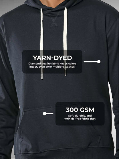 Men's Black Hoodie Sweatshirt made of 300 GSM strong, wrinkle-resistant fabric that doesn't lose color or shape.