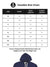 Size chart for Fighterhero Men's Navy Blue Hoodie with 'Focus' design