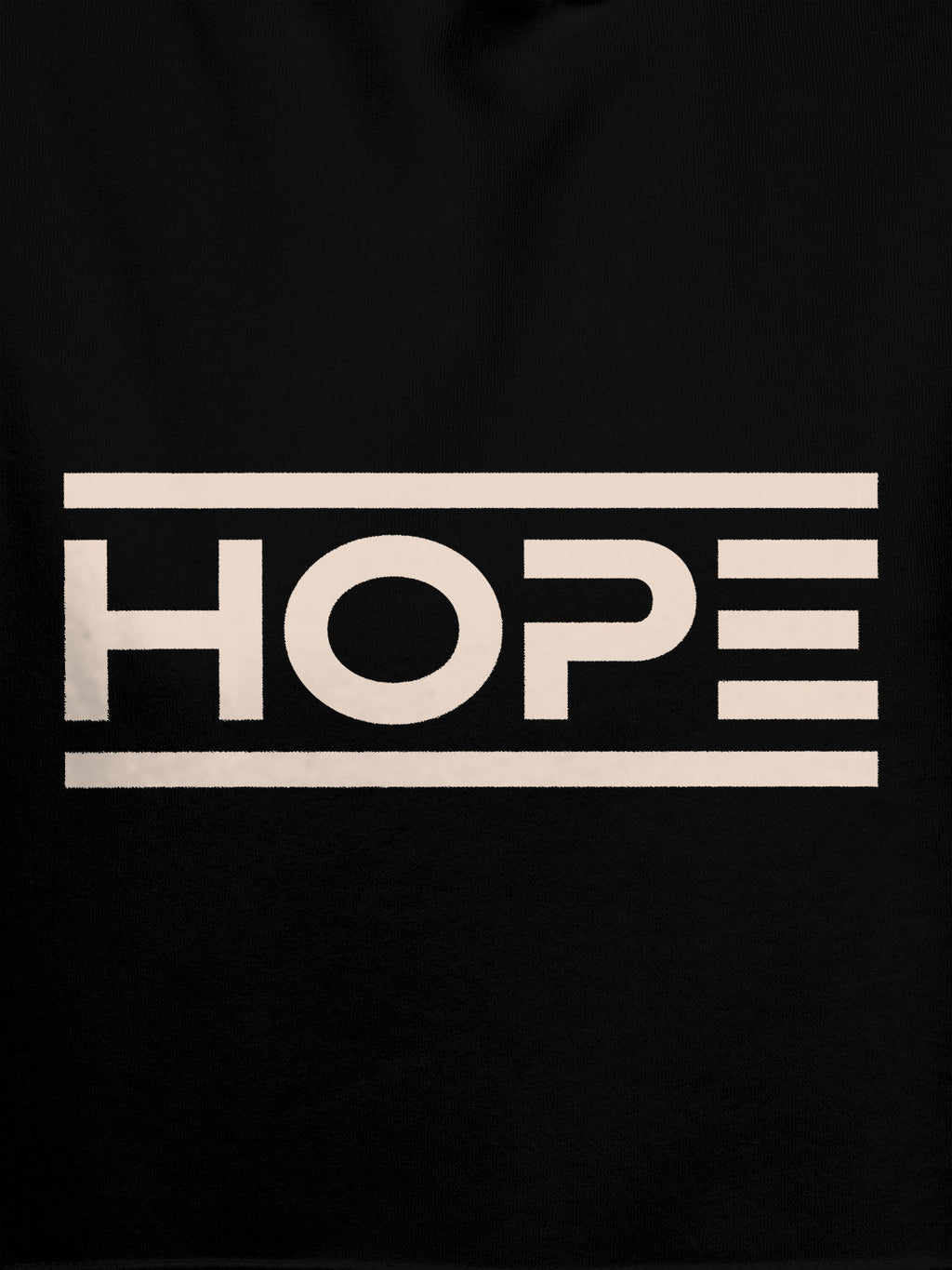 Close up of 'Hope' design on Men's Black Hoodie Sweatshirt, highlighting intricate details and vibrant print.