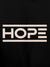 Close up of 'Hope' design on Women's Black Hoodie Sweatshirt, highlighting intricate details and vibrant print.