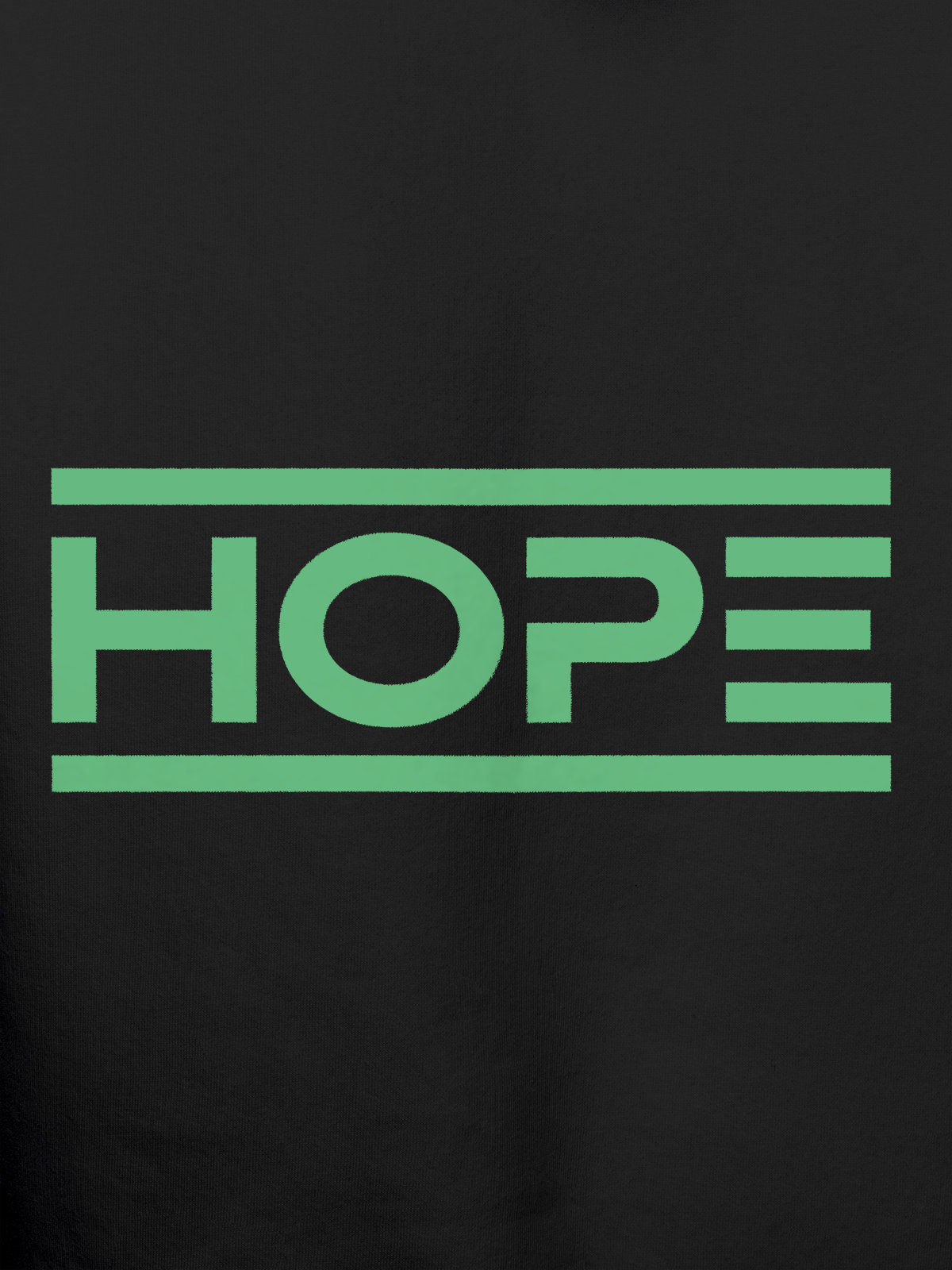 Close up of 'Hope' design on Women's Dark Grey Hoodie Sweatshirt, highlighting intricate details and vibrant print.