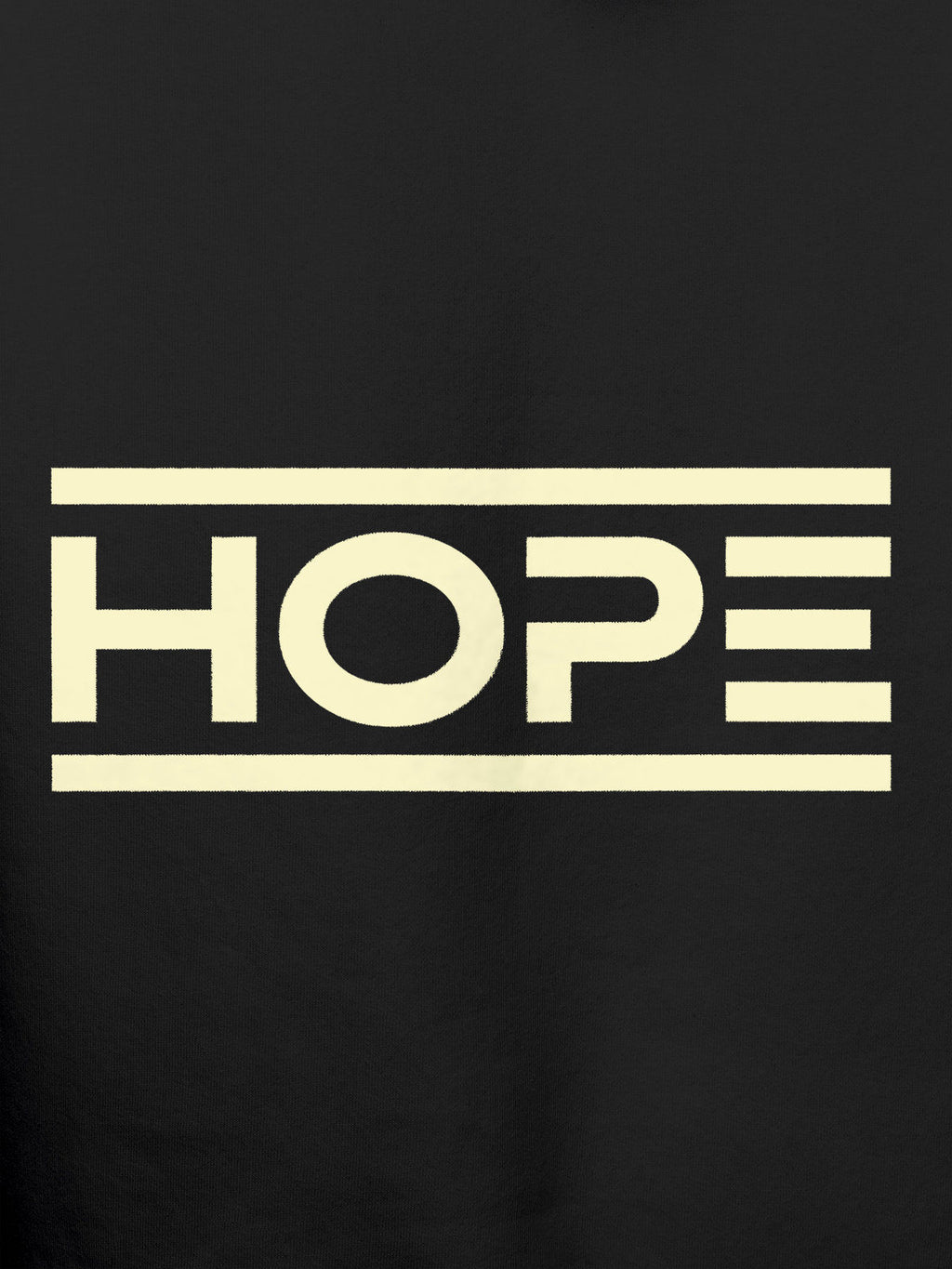 Close up of 'Hope' design on Women's Dark Grey Hoodie Sweatshirt, highlighting intricate details and vibrant print.
