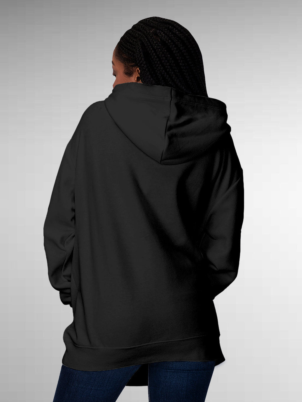 Back view of Fighterhero Women's Dark Grey Hoodie Sweatshirt, highlighting the modern look and clean finish