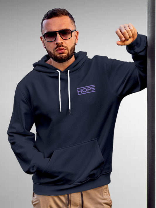 Model wearing Men's Navy Blue Hoodie Sweatshirt with 'Hope' design, offering effortless style and premium comfort