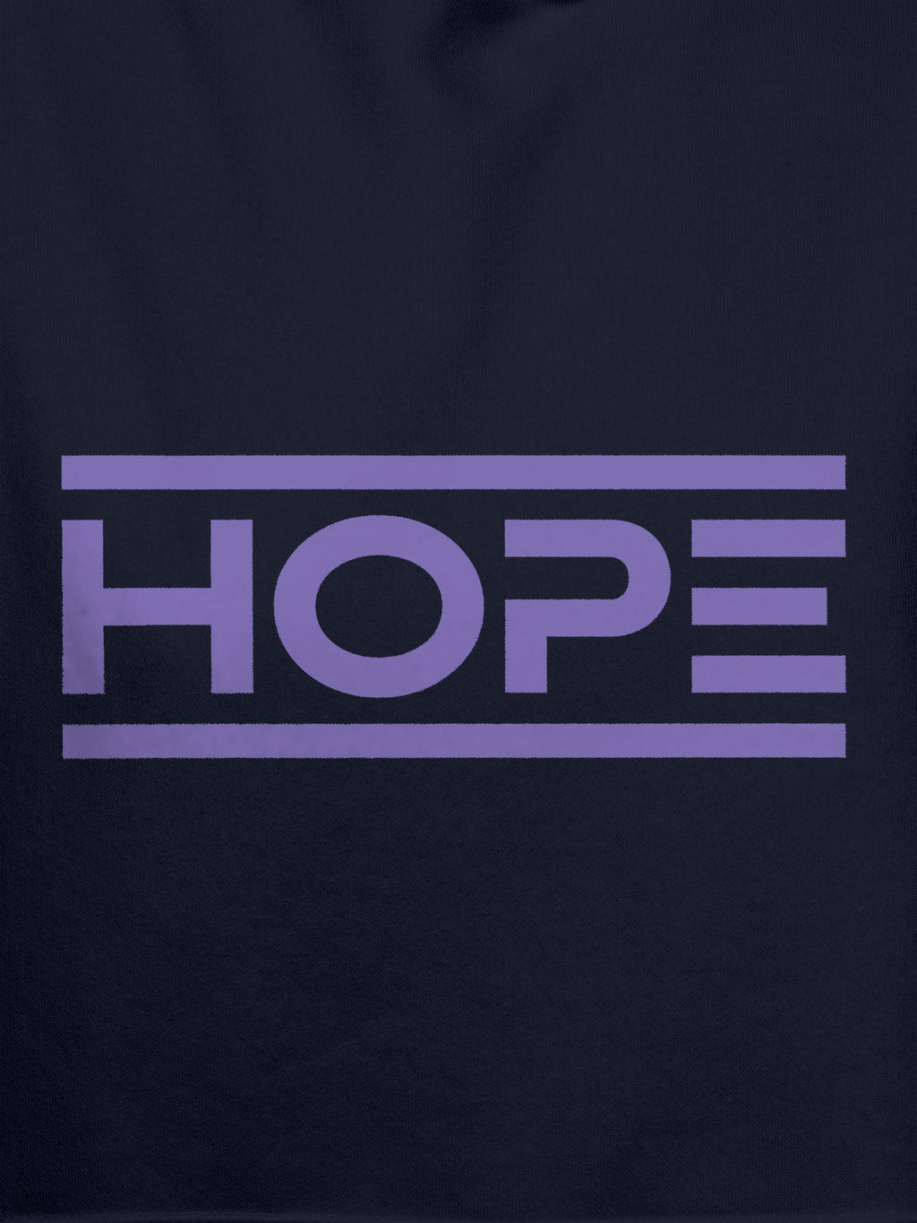 Close up of 'Hope' design on Men's Navy Blue Hoodie Sweatshirt, highlighting intricate details and vibrant print.