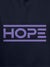 Close up of 'Hope' design on Men's Navy Blue Hoodie Sweatshirt, highlighting intricate details and vibrant print.