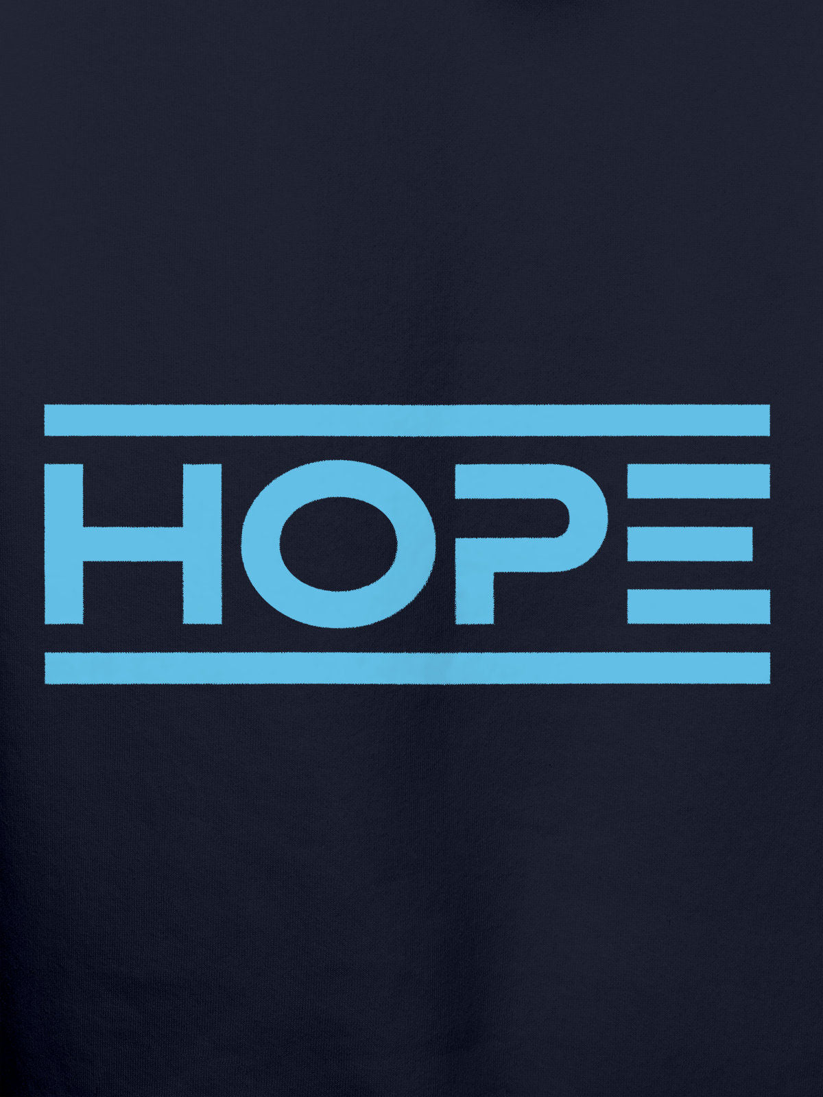 Close up of 'Hope' design on Women's Navy Blue Hoodie Sweatshirt, highlighting intricate details and vibrant print.