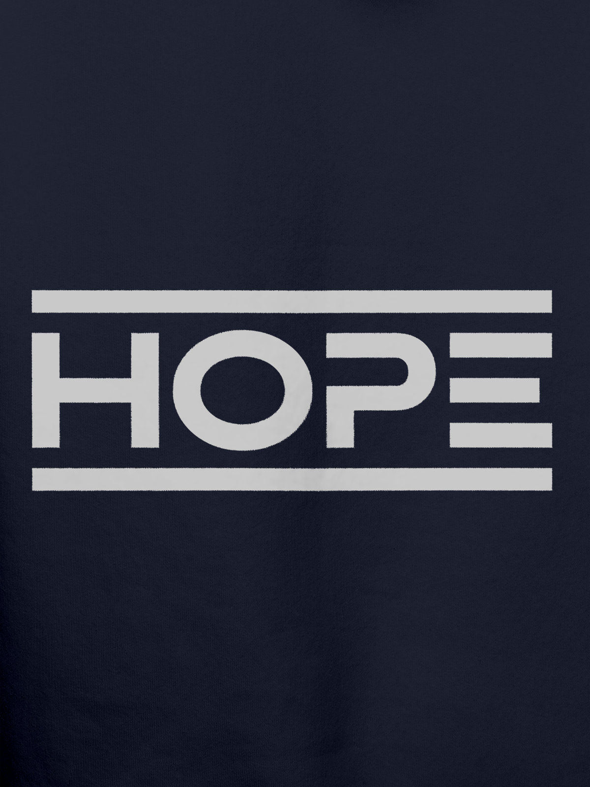 Close up of 'Hope' design on Women's Navy Blue Hoodie Sweatshirt, highlighting intricate details and vibrant print.