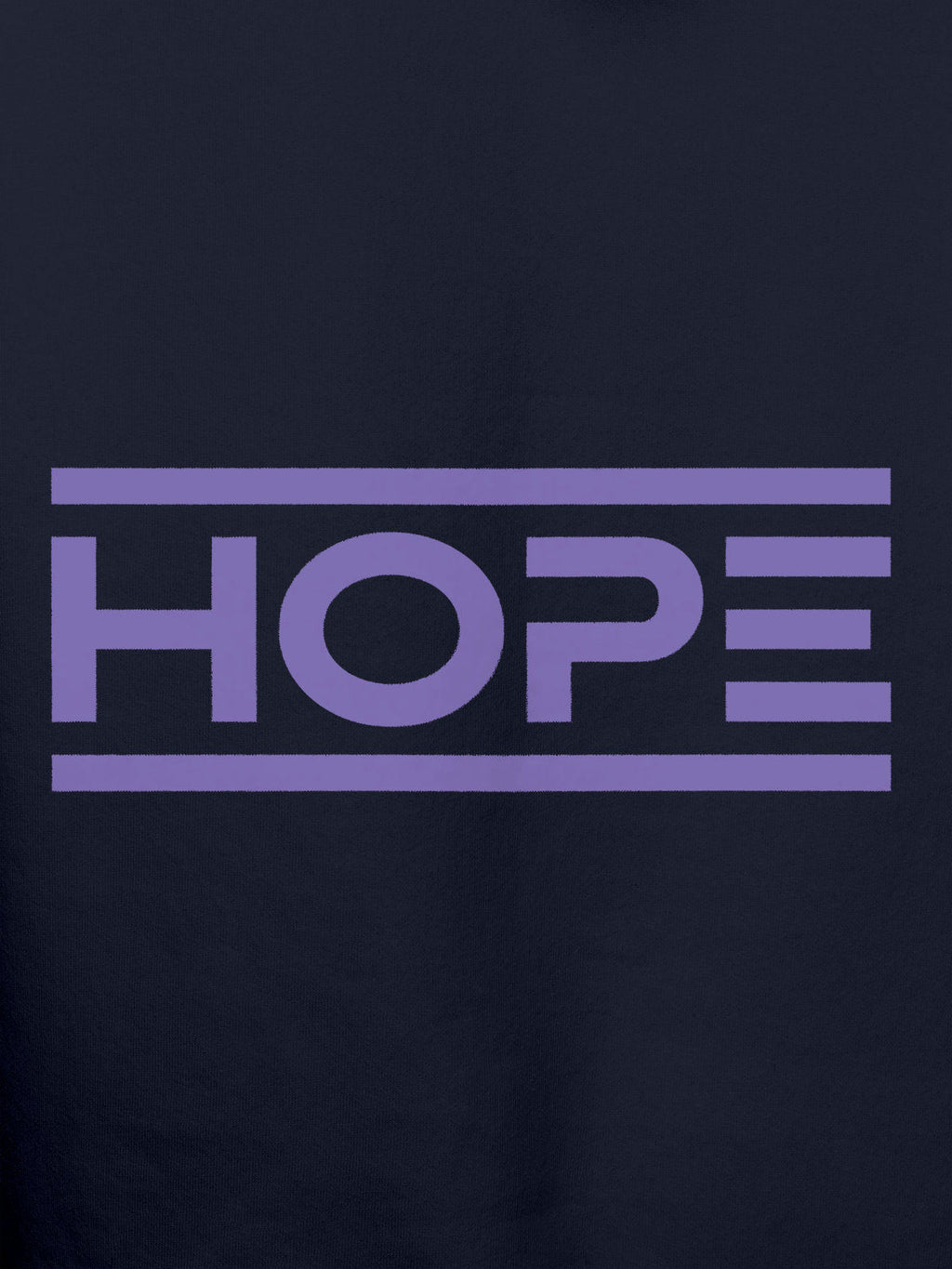 Close up of 'Hope' design on Women's Navy Blue Hoodie Sweatshirt, highlighting intricate details and vibrant print.