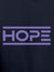Close up of 'Hope' design on Women's Navy Blue Hoodie Sweatshirt, highlighting intricate details and vibrant print.