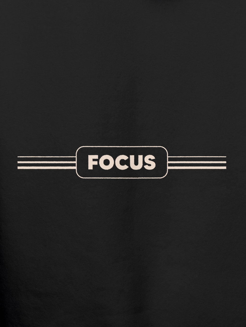 Close up of 'Focus' design on Men's Dark Grey Hoodie Sweatshirt, highlighting intricate details and vibrant print.