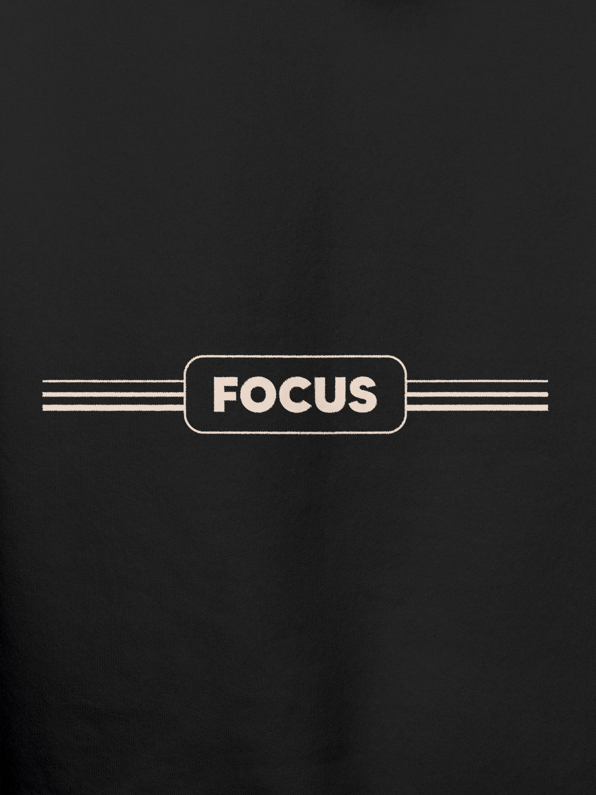 Close up of 'Focus' design on Men's Dark Grey Hoodie Sweatshirt, highlighting intricate details and vibrant print.