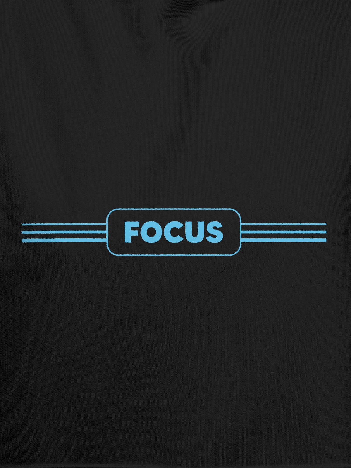 Close up of 'Focus' design on Women's Dark Grey Hoodie Sweatshirt, highlighting intricate details and vibrant print.