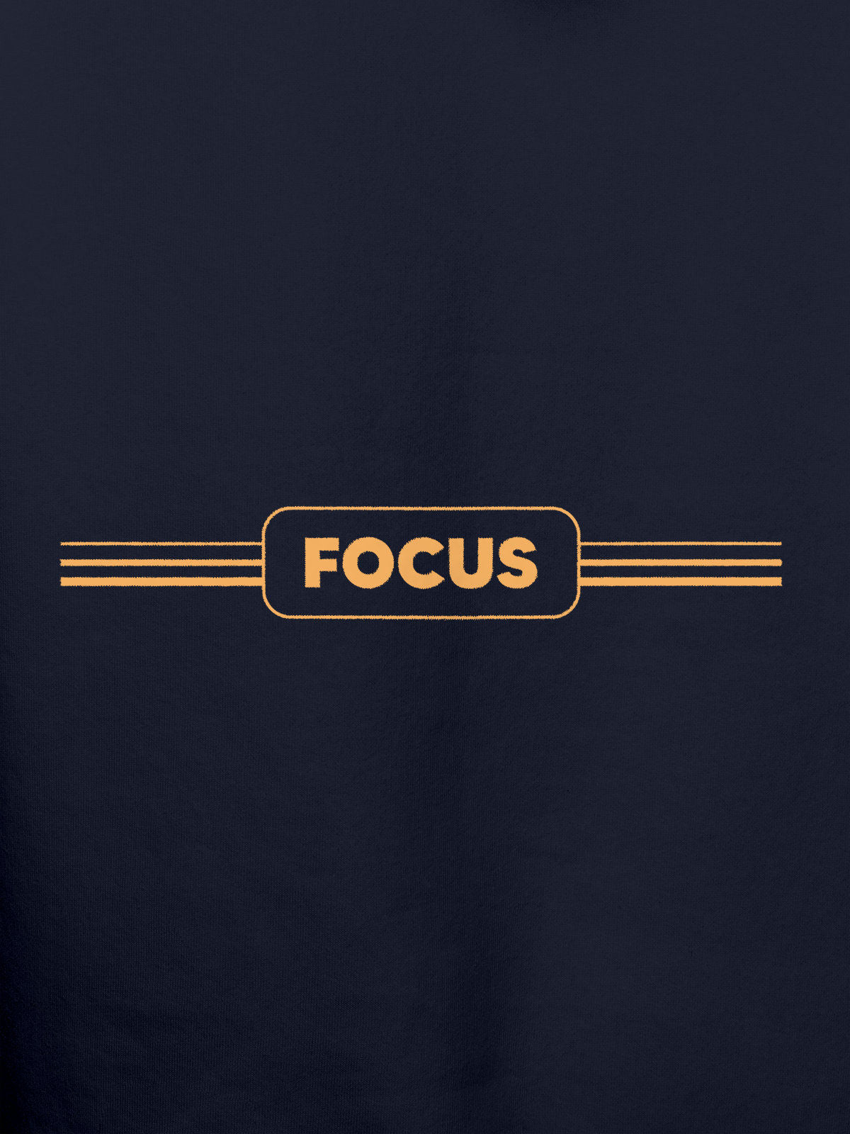 Close up of 'Focus' design on Men's Navy Blue Hoodie Sweatshirt, highlighting intricate details and vibrant print.