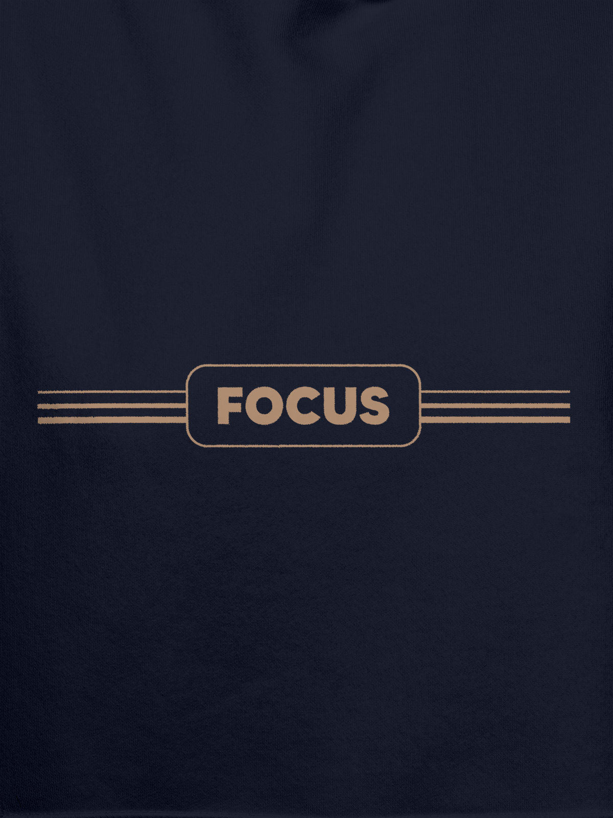 Close up of 'Focus' design on Women's Navy Blue Hoodie Sweatshirt, highlighting intricate details and vibrant print.