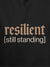 Close up of 'Resilient' design on Women's Dark Grey Hoodie Sweatshirt, highlighting intricate details and vibrant print.