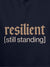 Close up of 'Resilient' design on Women's Navy Blue Hoodie Sweatshirt, highlighting intricate details and vibrant print.