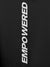 Close up of 'Empowered' design on Women's Dark Grey Hoodie Sweatshirt, highlighting intricate details and vibrant print.