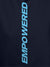 Close up of 'Empowered' design on Men's Navy Blue Hoodie Sweatshirt, highlighting intricate details and vibrant print.