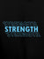 Close up of 'Strength' design on Men's Black Hoodie Sweatshirt, highlighting intricate details and vibrant print.