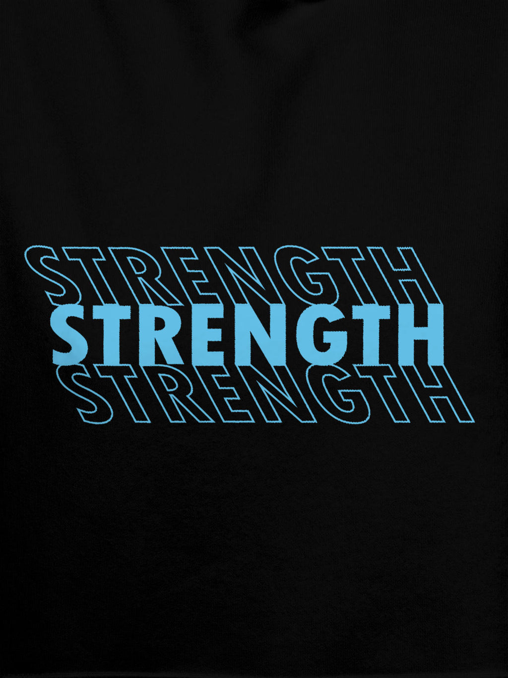 Close up of 'Strength' design on Women's Black Hoodie Sweatshirt, highlighting intricate details and vibrant print.