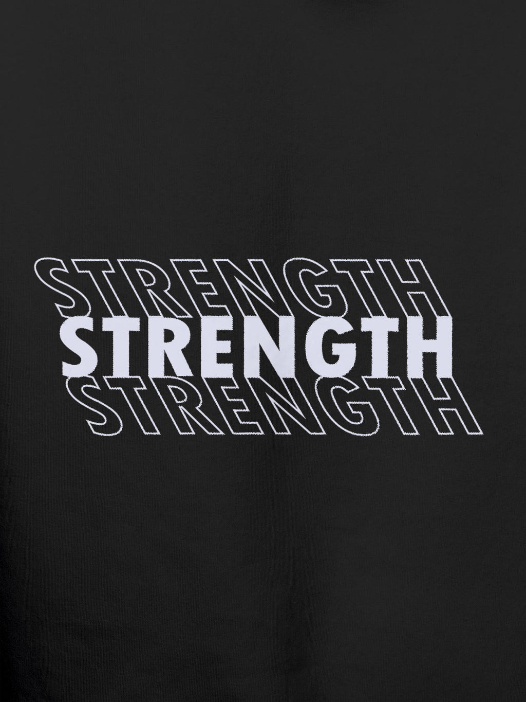 Close up of 'Strength' design on Men's Dark Grey Hoodie Sweatshirt, highlighting intricate details and vibrant print.