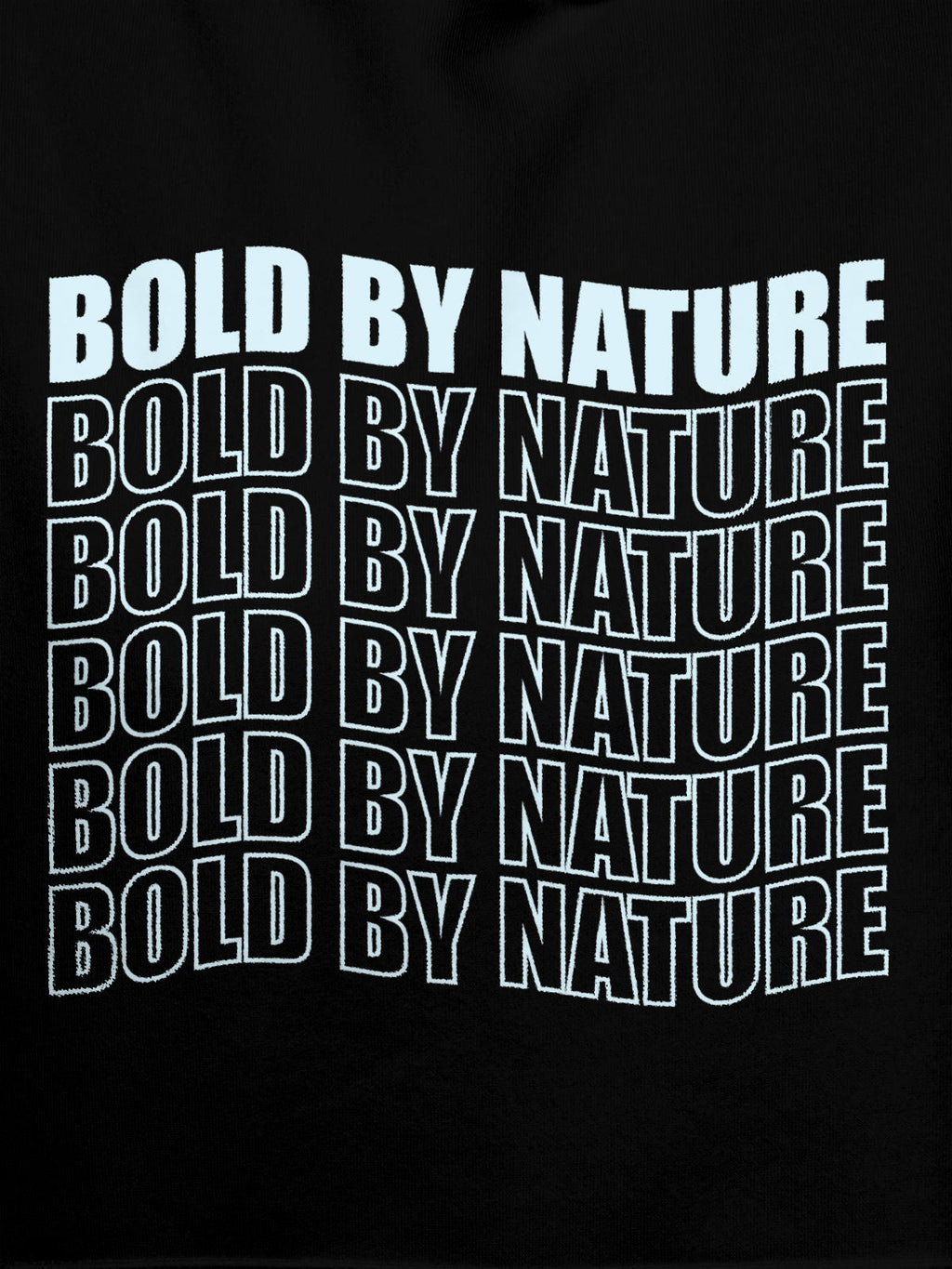 Close up of 'Bold By Nature' design on Men's Black Hoodie Sweatshirt, highlighting intricate details and vibrant print.