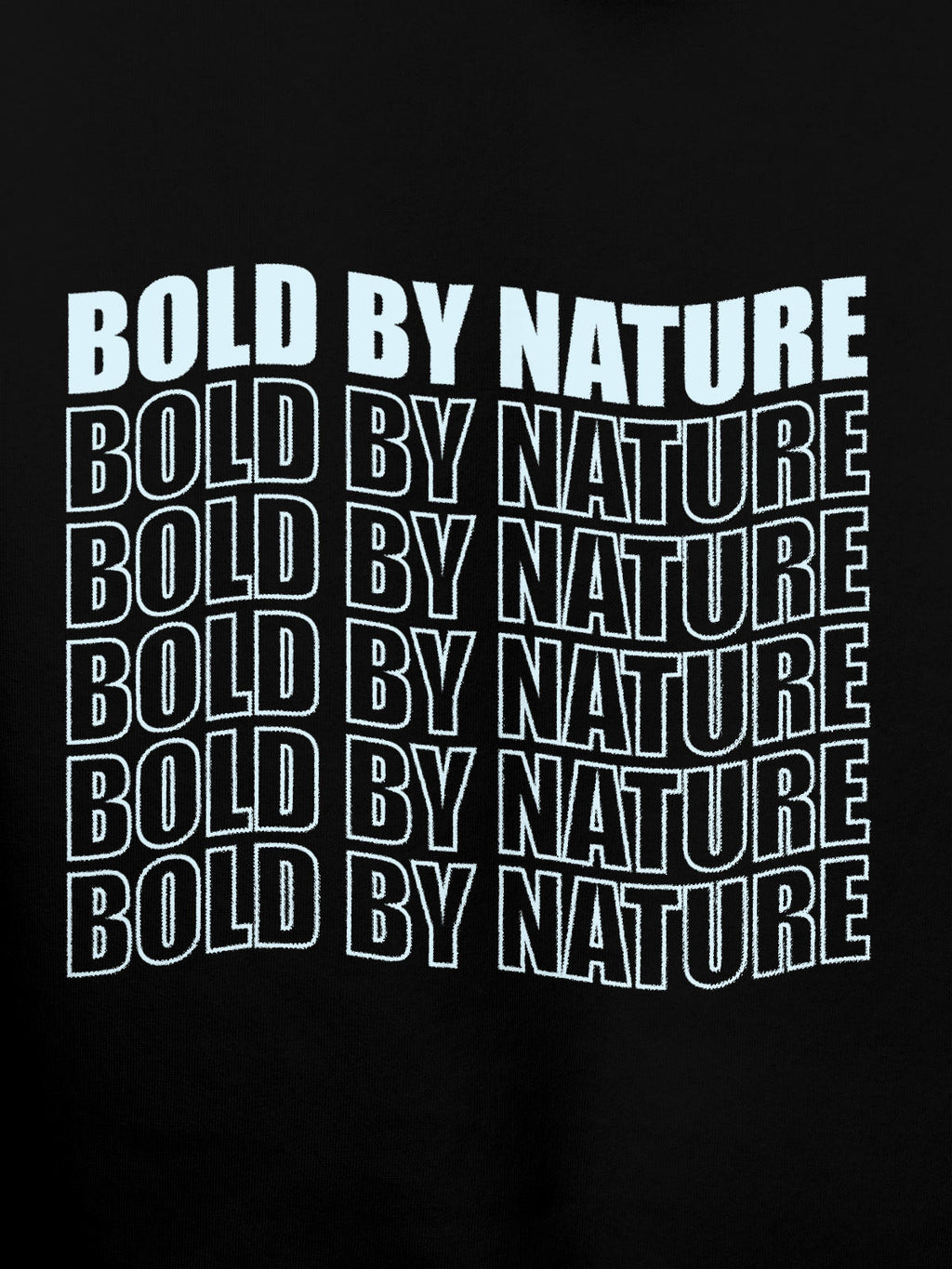 Close up of 'Bold By Nature' design on Women's Black Hoodie Sweatshirt, highlighting intricate details and vibrant print.