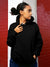 Front view of Fighterhero Women's Black Hoodie Sweatshirt, highlighting the modern look and clean finish