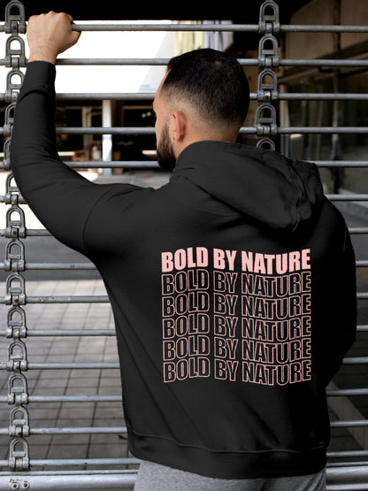 Model wearing Men's Dark Grey Hoodie Sweatshirt with 'Bold By Nature' design, offering effortless style and premium comfort