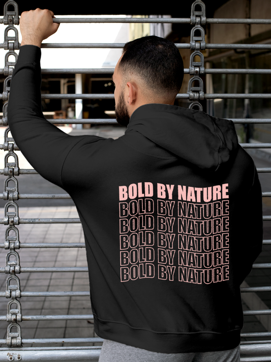 Fighterhero Hoodie Collection: Model wearing Men's Charcoal Grey Hoodie Sweatshirt with 'Bold By Nature' design