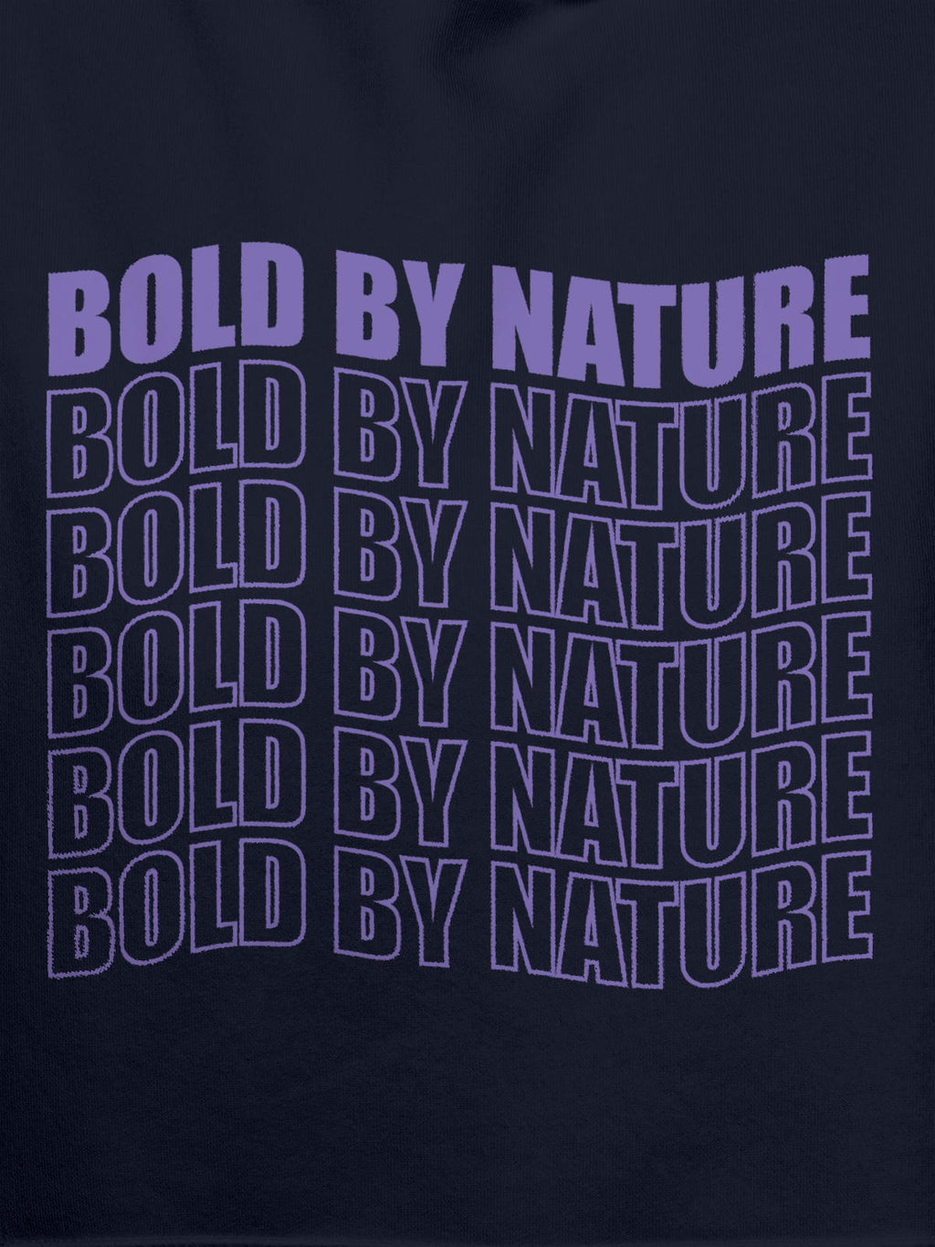 Close up of 'Bold By Nature' design on Men's Navy Blue Hoodie Sweatshirt, highlighting intricate details and vibrant print.