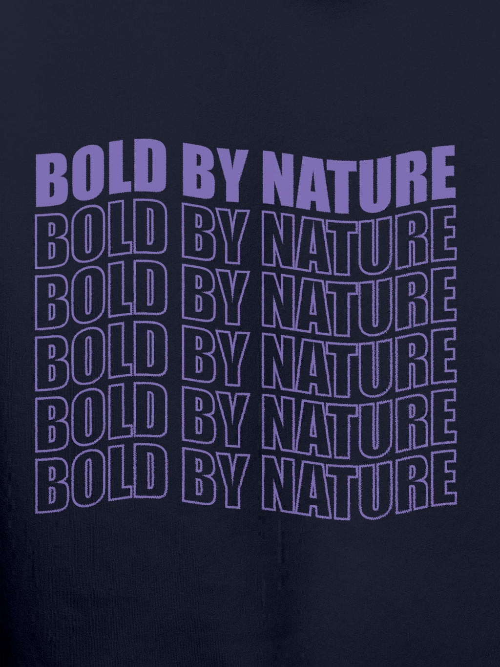 Close up of 'Bold By Nature' design on Women's Navy Blue Hoodie Sweatshirt, highlighting intricate details and vibrant print.
