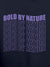 Close up of 'Bold By Nature' design on Women's Navy Blue Hoodie Sweatshirt, highlighting intricate details and vibrant print.