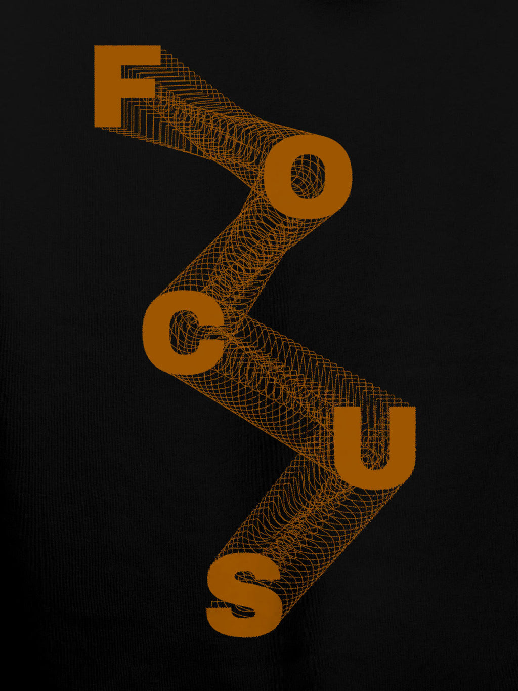 Close up of 'Focus' design on Men's Black Hoodie Sweatshirt, highlighting intricate details and vibrant print.
