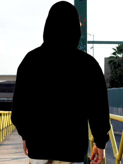 Back view of Fighterhero Men's Black Hoodie Sweatshirt, highlighting the modern look and clean finish