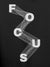 Close up of 'Focus' design on Men's Dark Grey Hoodie Sweatshirt, highlighting intricate details and vibrant print.