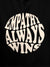 Close up of 'Empathy Always Wins' design on Men's Black Hoodie Sweatshirt, highlighting intricate details and vibrant print.
