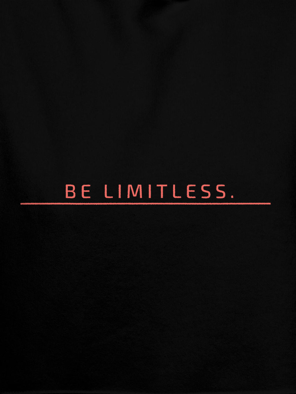 Close up of 'Be Limitless' design on Men's Black Hoodie Sweatshirt, highlighting intricate details and vibrant print.